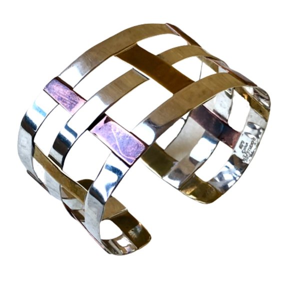 RLM Studio Cuff Bracelet Sterling Silver Copper Brass Woven 7.5 for larger wrist - Picture 2 of 12